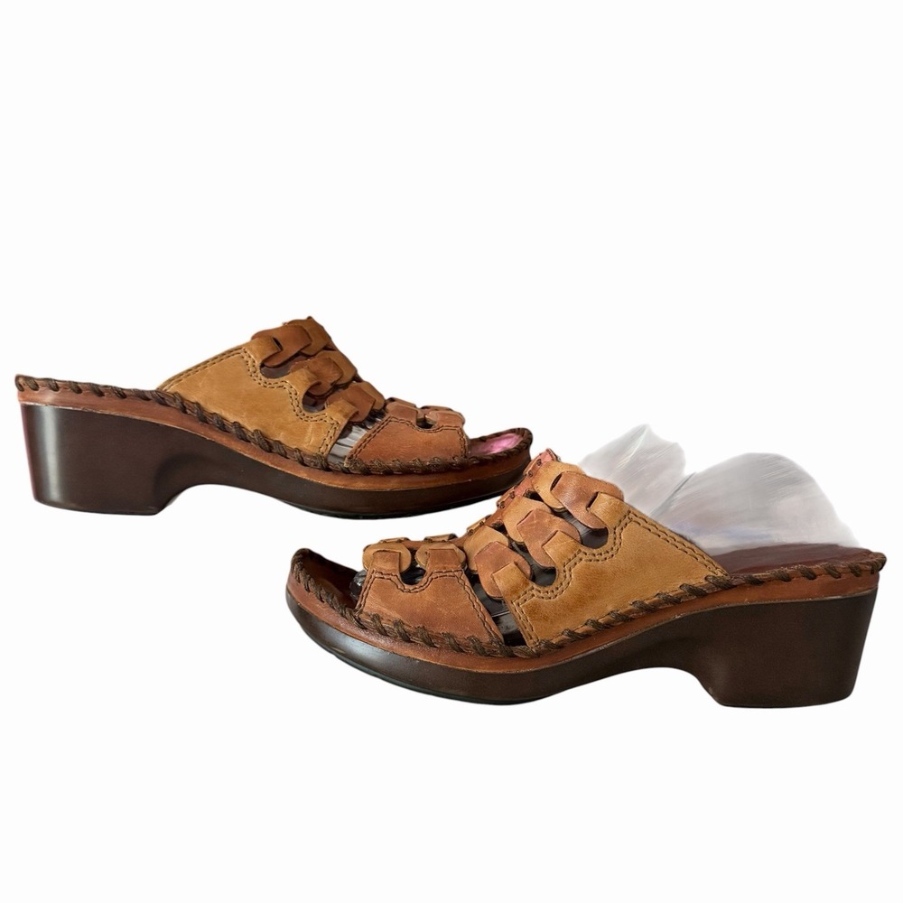 Ariat Womens 6B Brown Leather Woven Wedge Mule Sandals Whipstitch Western Boho - Picture 6 of 12